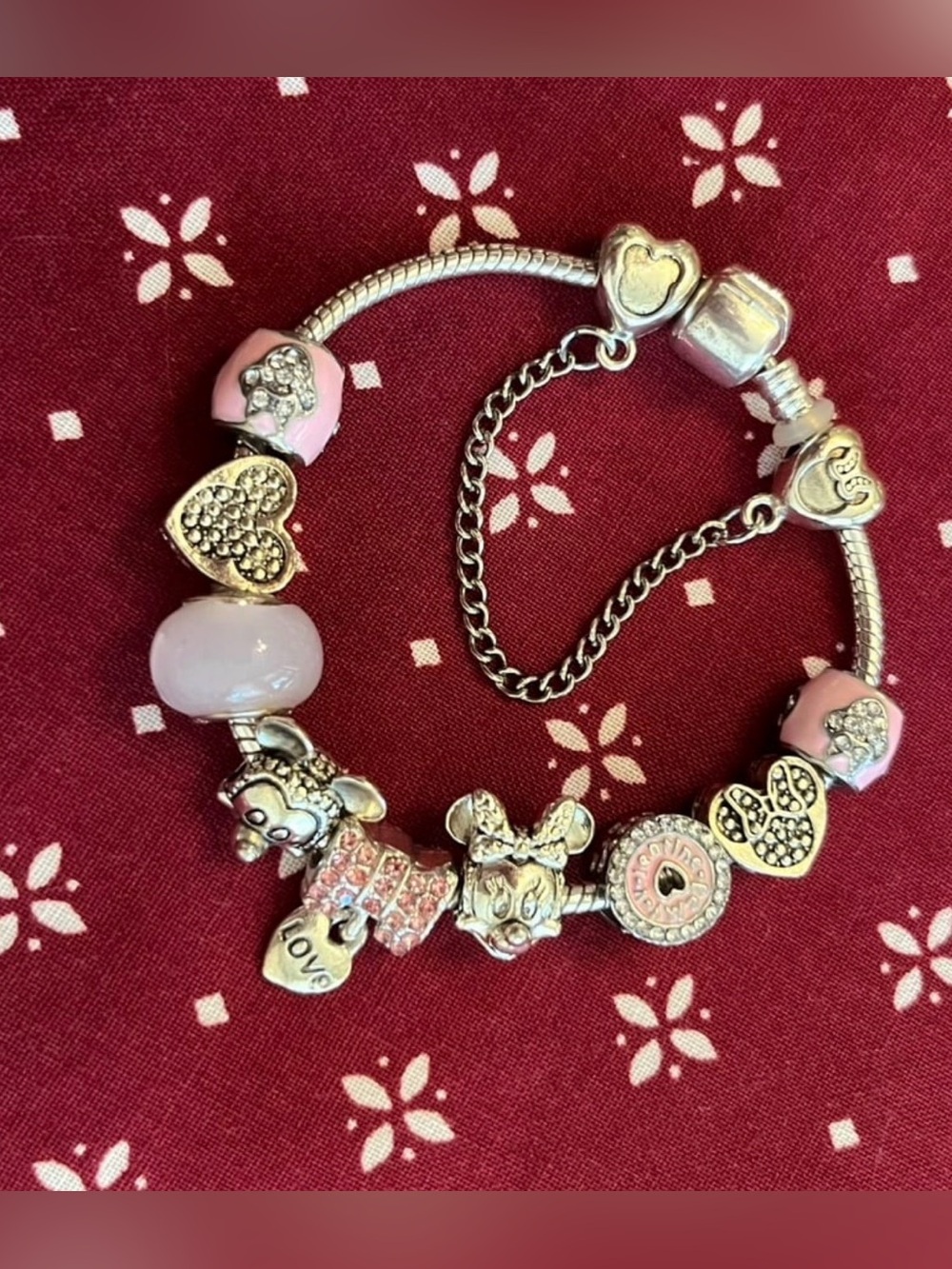Disney Pink Sterling Silver Plated 925 Charm Bracelet